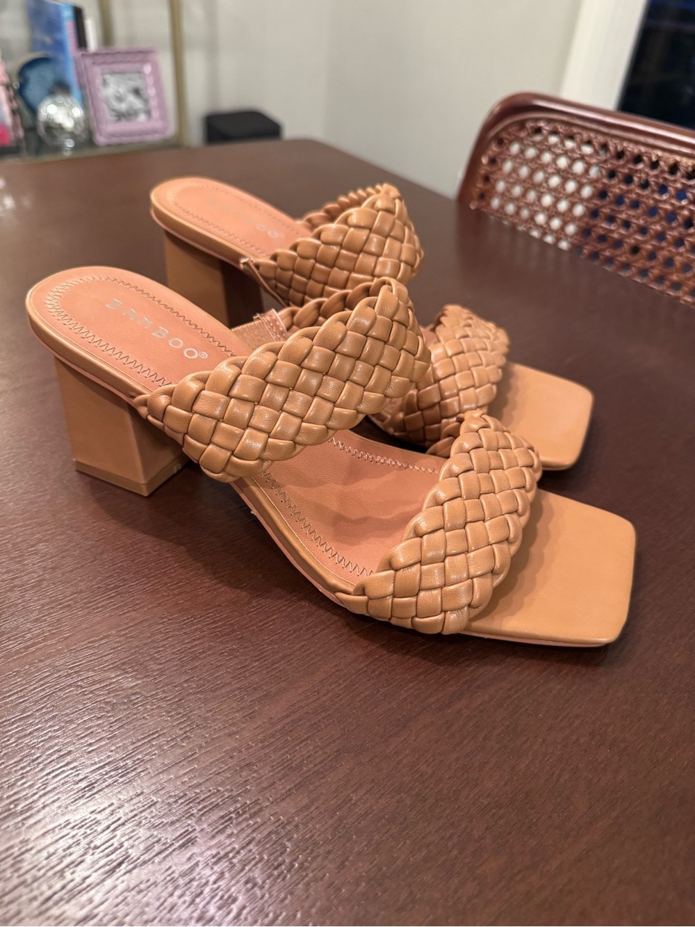 NEW “Bamboo” Tan Braided Square Toe Heeled Sandals